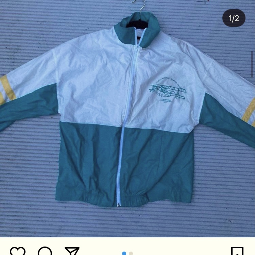 Thrifted Green and White Airplane Bomber Jacket